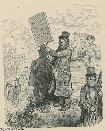 Wikioo.org - The Encyclopedia of Fine Arts - Painting, Artwork by Paul Gustave Doré - A Man Holding A Placard At A Protest