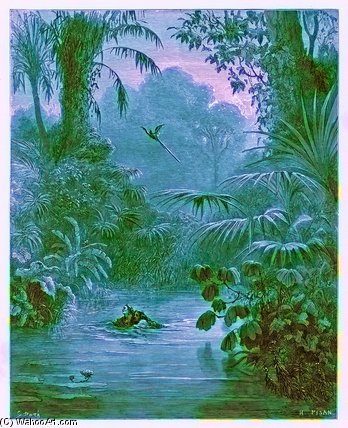 WikiOO.org - Encyclopedia of Fine Arts - Lukisan, Artwork Paul Gustave Doré - Atala And Chactas Crossing A River