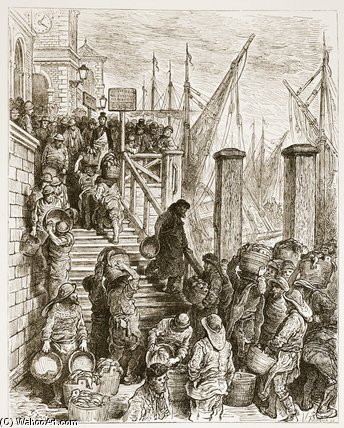 WikiOO.org - Εγκυκλοπαίδεια Καλών Τεχνών - Ζωγραφική, έργα τέχνης Paul Gustave Doré - Billingsgate, Landing The Fish