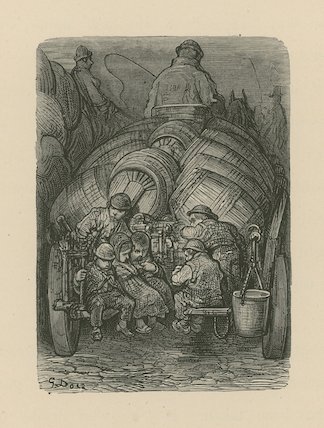 Wikioo.org - The Encyclopedia of Fine Arts - Painting, Artwork by Paul Gustave Doré - Children Sitting On The Back Of A Brewery Delivery Cart