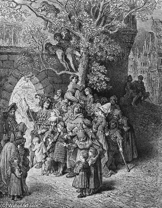 WikiOO.org - Enciklopedija dailės - Tapyba, meno kuriniai Paul Gustave Doré - Crowd Of Onlookers And Spectators At The Wedding
