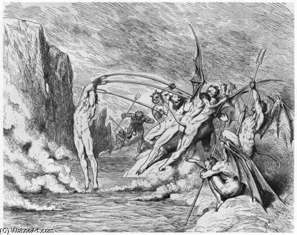 WikiOO.org - Encyclopedia of Fine Arts - Maleri, Artwork Paul Gustave Doré - Devils, Illustration From 'the Divine Comedy'