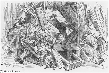 Wikioo.org - สารานุกรมวิจิตรศิลป์ - จิตรกรรม Paul Gustave Doré - Don Quixote Fighting The Puppets