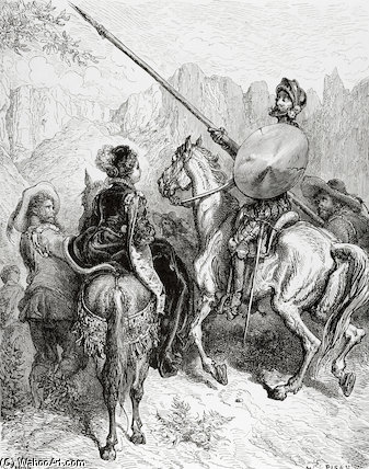Wikioo.org – La Enciclopedia de las Bellas Artes - Pintura, Obras de arte de Paul Gustave Doré - Don Quijote, Sancho y la princesa Dorotea