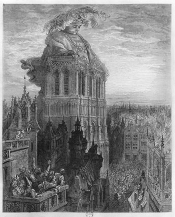Wikioo.org - The Encyclopedia of Fine Arts - Painting, Artwork by Paul Gustave Doré - Gargantua On The Towers Of Notre-dame At Paris