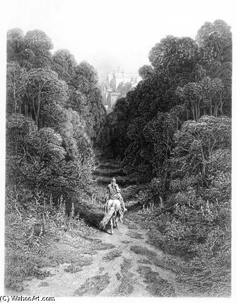 Wikoo.org - موسوعة الفنون الجميلة - اللوحة، العمل الفني Paul Gustave Doré - Lancelot Approaches The Castle At Astolat