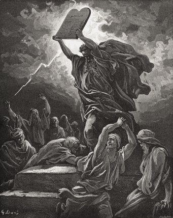WikiOO.org - Enciklopedija dailės - Tapyba, meno kuriniai Paul Gustave Doré - Moses Breaking The Tablets Of The Law
