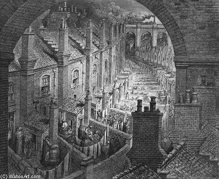 Wikioo.org - The Encyclopedia of Fine Arts - Painting, Artwork by Paul Gustave Doré - Over London - By Rail