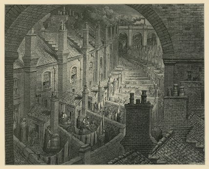 WikiOO.org - Encyclopedia of Fine Arts - Schilderen, Artwork Paul Gustave Doré - Over London By Rail