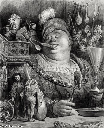 Wikioo.org – La Enciclopedia de las Bellas Artes - Pintura, Obras de arte de Paul Gustave Doré - La comida de Pantagruel