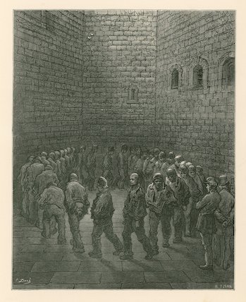 Wikioo.org – La Enciclopedia de las Bellas Artes - Pintura, Obras de arte de Paul Gustave Doré - Prisioneros en la prisión de Newgate Ejercicio Patio
