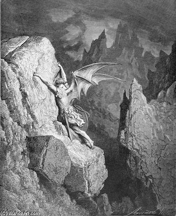 WikiOO.org - Encyclopedia of Fine Arts - Maalaus, taideteos Paul Gustave Doré - Satan's Flight Through Chaos