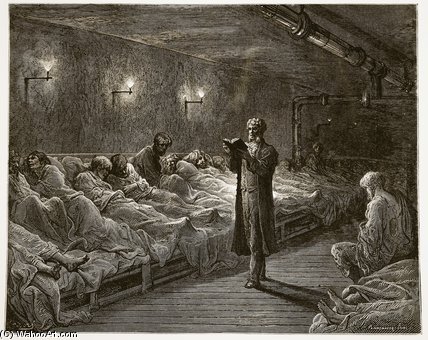 Wikioo.org - The Encyclopedia of Fine Arts - Painting, Artwork by Paul Gustave Doré - Scripture Reader In A Night Refuge