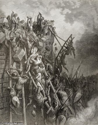 WikiOO.org - Енциклопедия за изящни изкуства - Живопис, Произведения на изкуството Paul Gustave Doré - The Army Of Priest Volkmar And Count Emocio Attack Merseburg