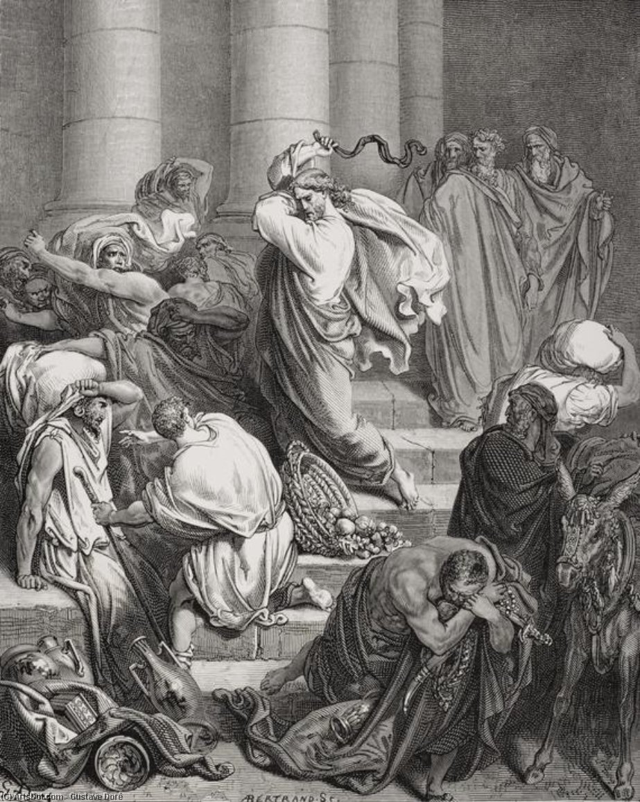 Wikioo.org - The Encyclopedia of Fine Arts - Painting, Artwork by Paul Gustave Doré - The Buyers And Sellers Driven Out Of The Temple