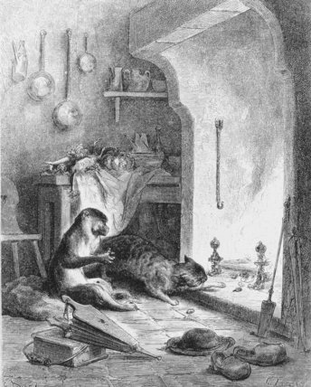 WikiOO.org – 美術百科全書 - 繪畫，作品 Paul Gustave Doré - 猴子 和  的  猫