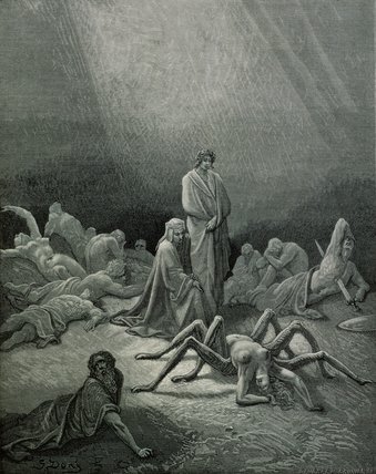 Wikioo.org - The Encyclopedia of Fine Arts - Painting, Artwork by Paul Gustave Doré - Virgil And Dante Looking At The Spider Woman