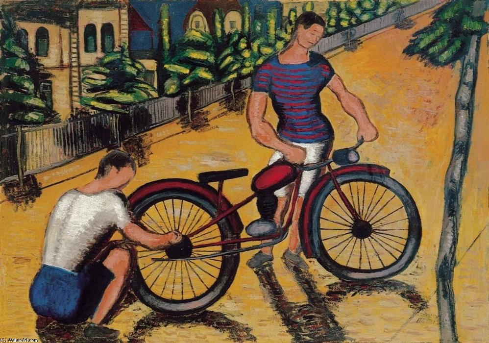 Wikioo.org - The Encyclopedia of Fine Arts - Painting, Artwork by Gyorgy Roman - Boys With Motorbike