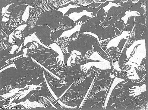 WikiOO.org - Encyclopedia of Fine Arts - Malba, Artwork Gyula Derkovits - Dózsa-series Xia. Slaughtered Peasants
