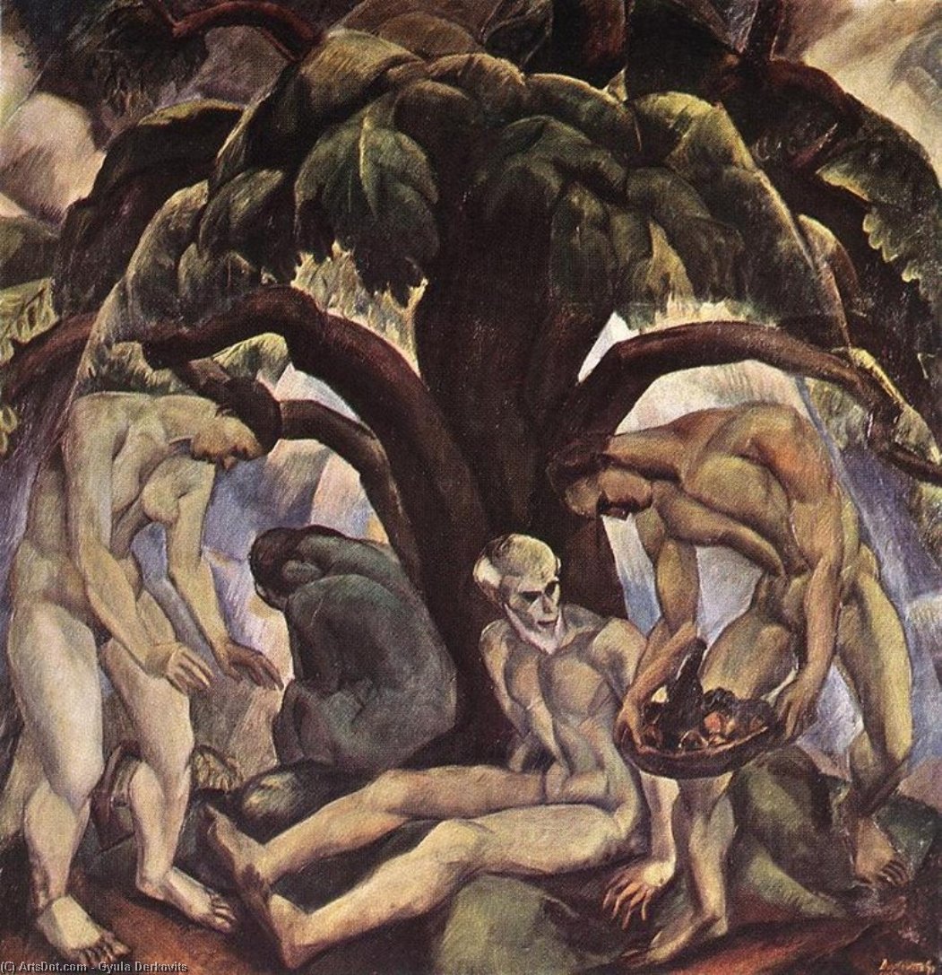 WikiOO.org - Encyclopedia of Fine Arts - Schilderen, Artwork Gyula Derkovits - Under A Big Tree -