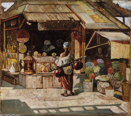 Wikioo.org - The Encyclopedia of Fine Arts - Painting, Artwork by Gyula Tornai - An Arab Marketplace