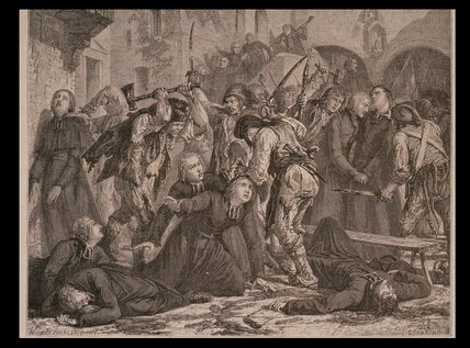 Wikioo.org – La Enciclopedia de las Bellas Artes - Pintura, Obras de arte de Hippolyte De La Charlerie - La masacre de los sacerdotes en septiembre
