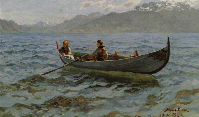 Wikioo.org - The Encyclopedia of Fine Arts - Painting, Artwork by Hans Andreas Dahl - Bootsfahrt Bei Balestrand