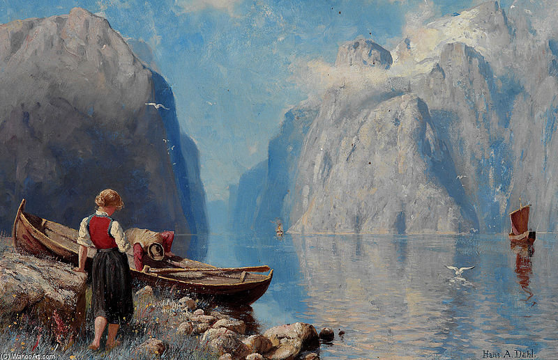 Wikioo.org - Die Enzyklopädie bildender Kunst - Malerei, Kunstwerk von Hans Andreas Dahl - Norsk Fjordlandskap