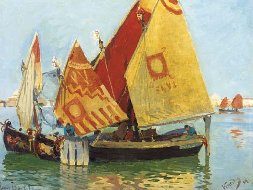 WikiOO.org - Güzel Sanatlar Ansiklopedisi - Resim, Resimler Hans Von Bartels - Moored Fishing Vessels In The Laguna