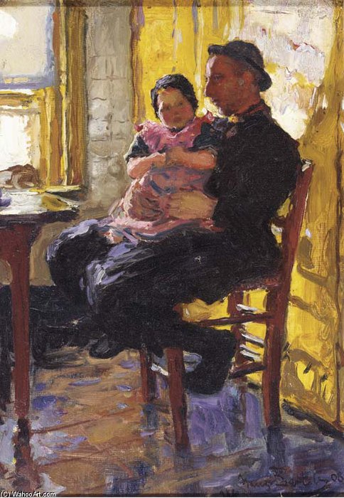 WikiOO.org - Güzel Sanatlar Ansiklopedisi - Resim, Resimler Hans Von Bartels - On Daddy's Lap A Fishermand From Urk