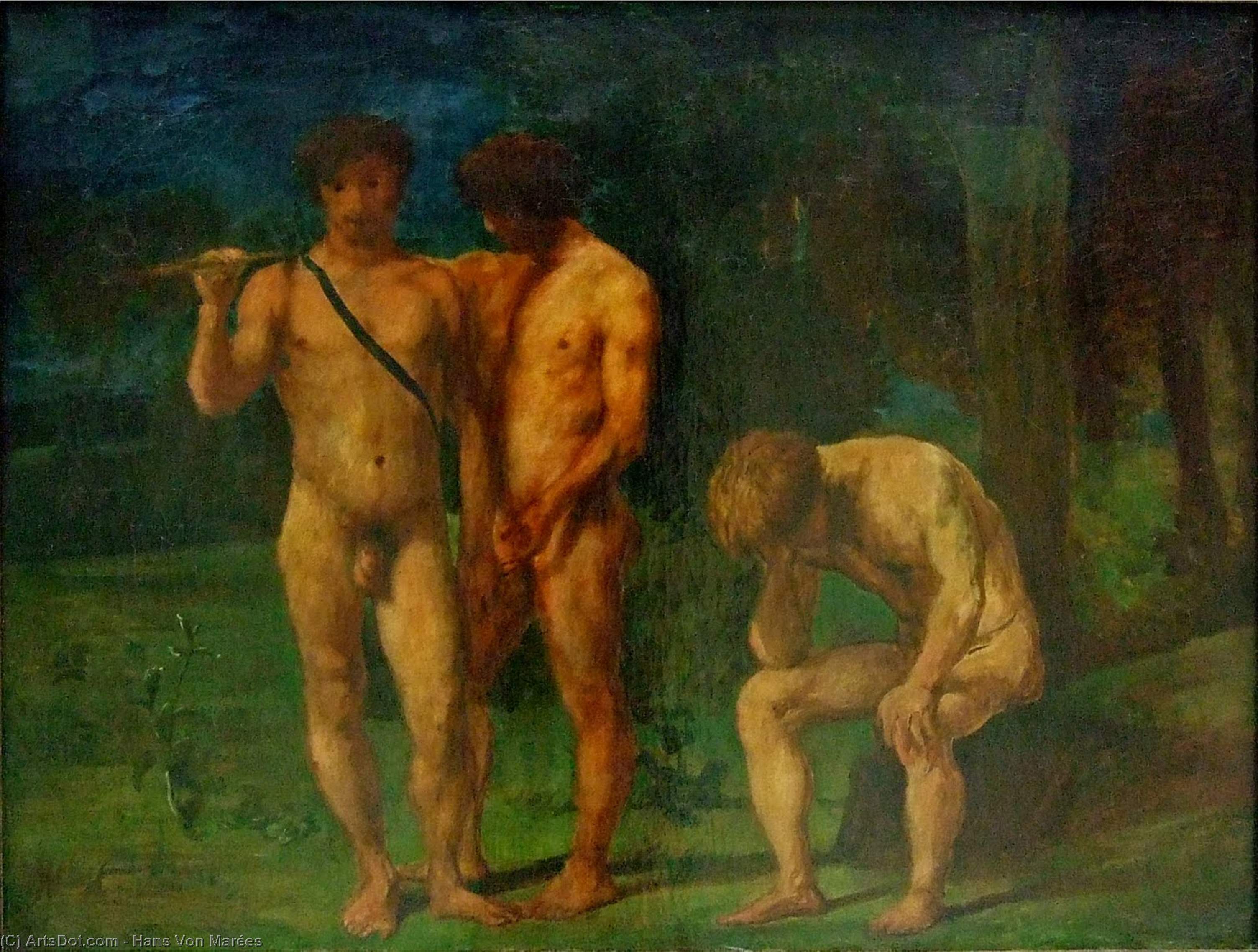 Wikioo.org - The Encyclopedia of Fine Arts - Painting, Artwork by Hans Von Marées - Drei Männer In Der Landschaft Von Hans Von Marées