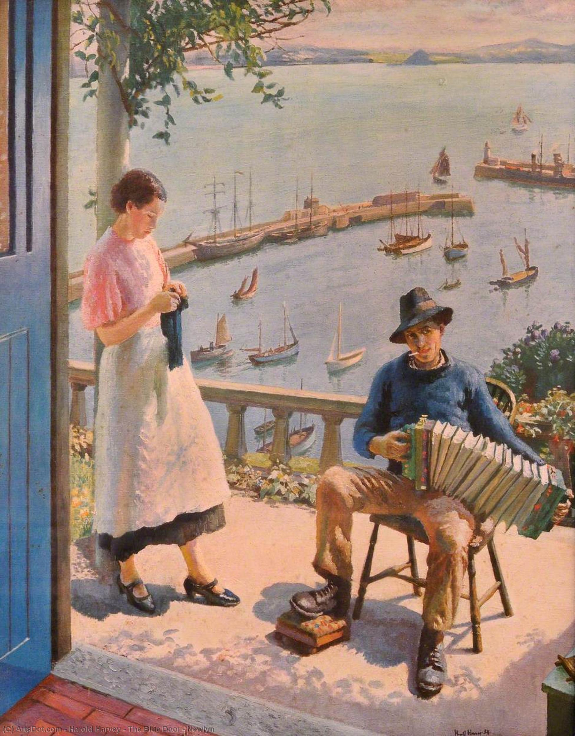 Wikioo.org - Encyklopedia Sztuk Pięknych - Malarstwo, Grafika Harold Harvey - The Blue Door - Newlyn