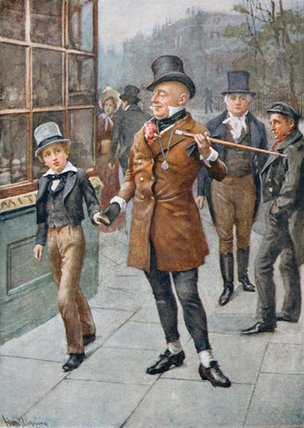 WikiOO.org - Encyclopedia of Fine Arts - Maleri, Artwork Harold Copping - Mr Micawber Conducts David Home