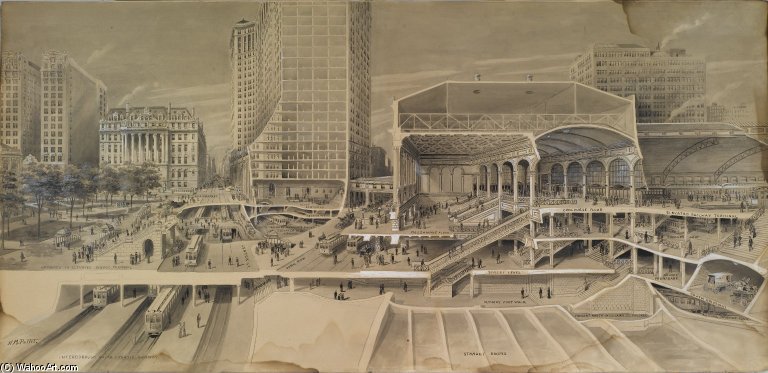 Wikioo.org - The Encyclopedia of Fine Arts - Painting, Artwork by Harry Pettit - Sectional View Showing Traffic Facilities