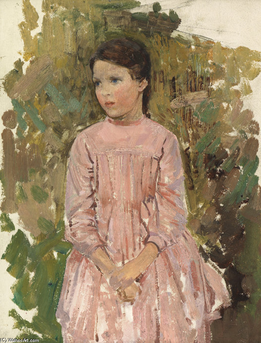 Wikioo.org - The Encyclopedia of Fine Arts - Painting, Artwork by Harry Watson - Study Of A Young Girl In A Pink Dress -