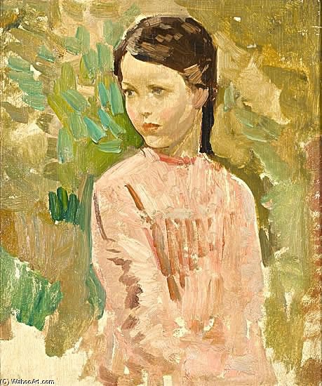 Wikioo.org - The Encyclopedia of Fine Arts - Painting, Artwork by Harry Watson - Study Of A Young Girl In A Pink Dress