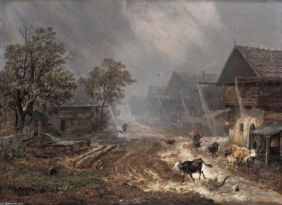WikiOO.org - Encyclopedia of Fine Arts - Maľba, Artwork Heinrich Bürkel - Rain Shower In Patenkirchen