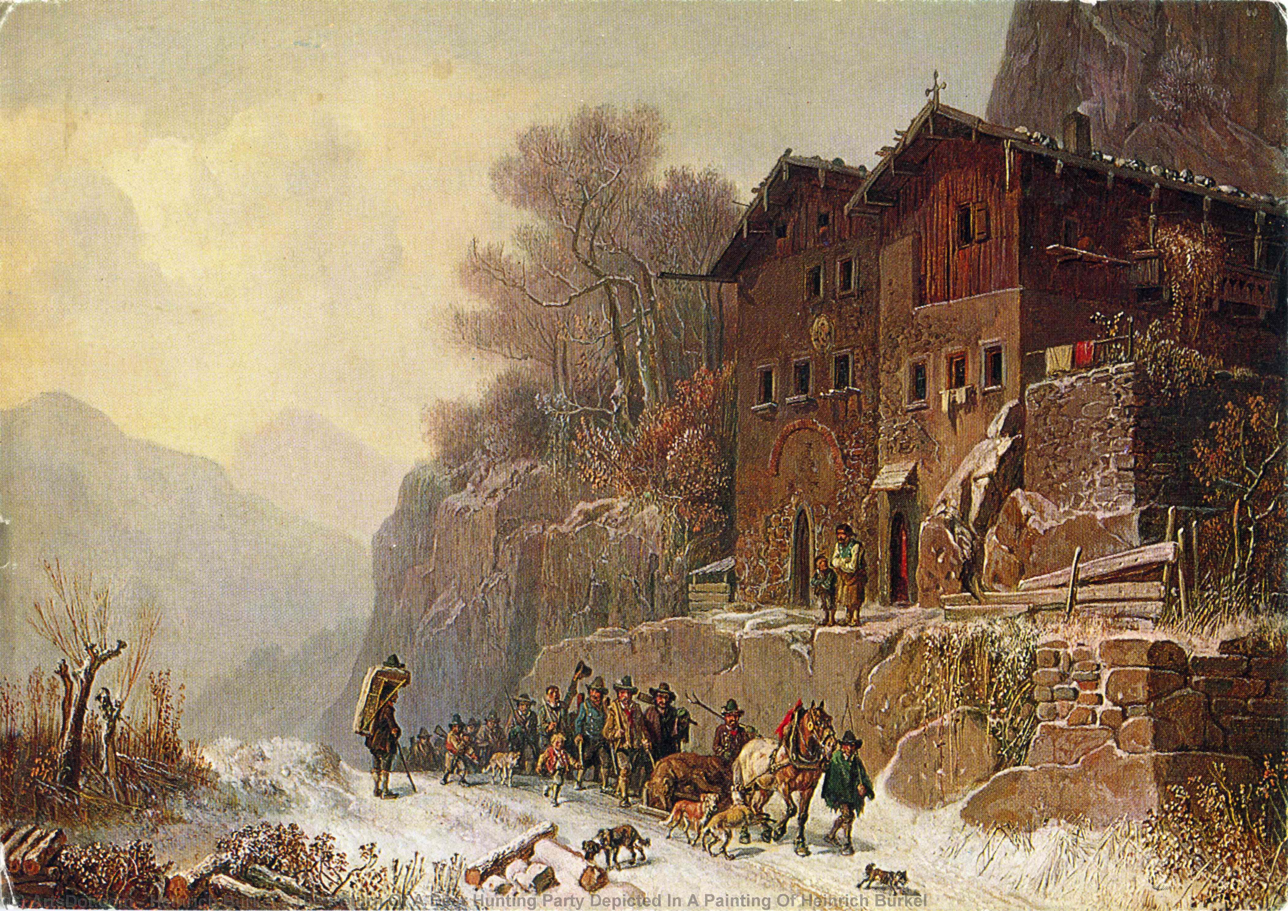 Wikioo.org - The Encyclopedia of Fine Arts - Painting, Artwork by Heinrich Bürkel - The Return Of A Bear Hunting Party Depicted In A Painting Of Heinrich Bürkel