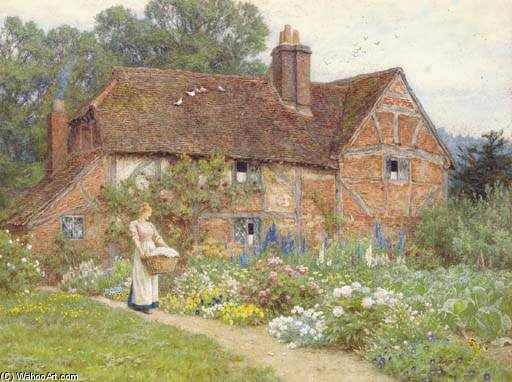 Wikioo.org - The Encyclopedia of Fine Arts - Painting, Artwork by Helen Maria Turner - The Clothes-basket (works Of Helen Allingham)