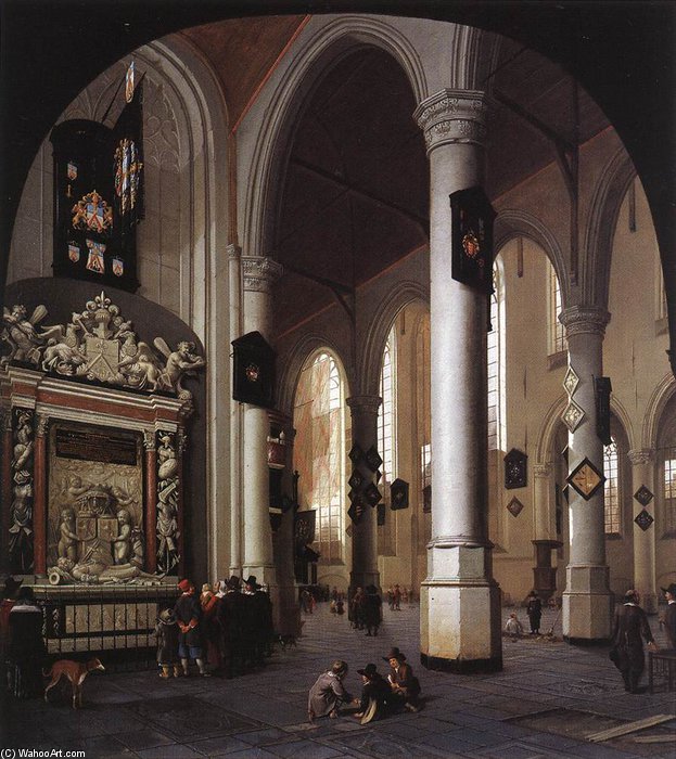 Wikioo.org - The Encyclopedia of Fine Arts - Painting, Artwork by Hendrick Cornelisz Van Vliet - Interior Of The Oude Kerk, Delft, With The Tomb Of Admiral Tromp
