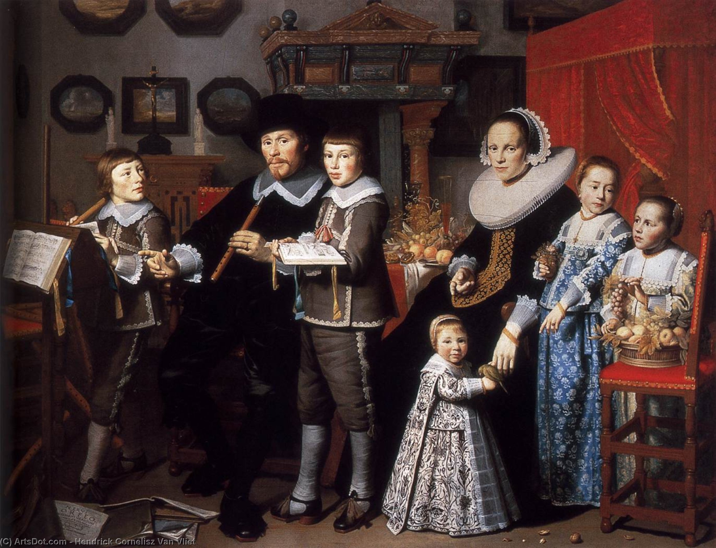 Wikioo.org - The Encyclopedia of Fine Arts - Painting, Artwork by Hendrick Cornelisz Van Vliet - Portrait Of Michiel Van Der Dussen And His Family