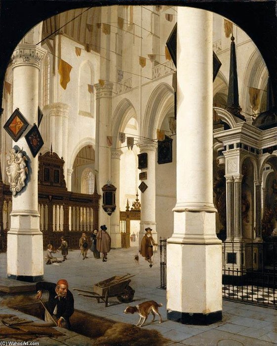 Wikioo.org - The Encyclopedia of Fine Arts - Painting, Artwork by Hendrick Cornelisz Van Vliet - The Interior Of The Nieuwe Kerk In Delft With The Tomb Of William The Silent