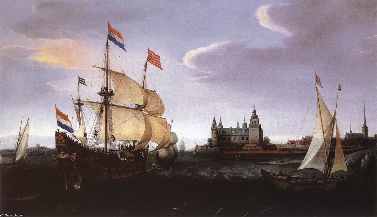 Wikioo.org - The Encyclopedia of Fine Arts - Painting, Artwork by Hendrick Cornelisz Vroom - Arrival Of A Dutch Three-master At Schloss Kronberg