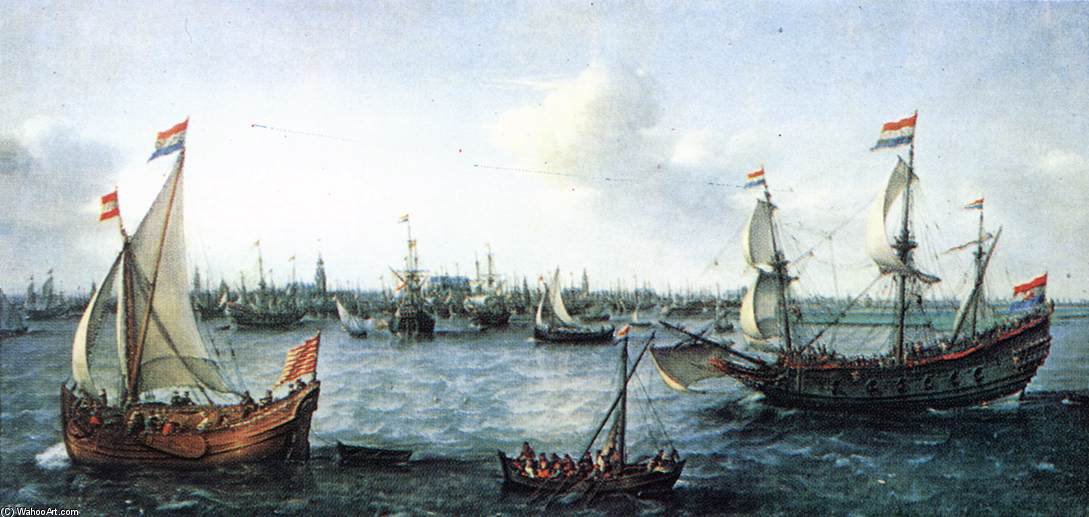 Wikioo.org - The Encyclopedia of Fine Arts - Painting, Artwork by Hendrick Cornelisz Vroom - The Harbour In Amsterdam