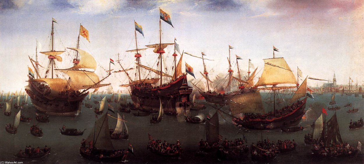 Wikioo.org - The Encyclopedia of Fine Arts - Painting, Artwork by Hendrick Cornelisz Vroom - The Return In Amsterdam Of The Second Expedition To The East Indies