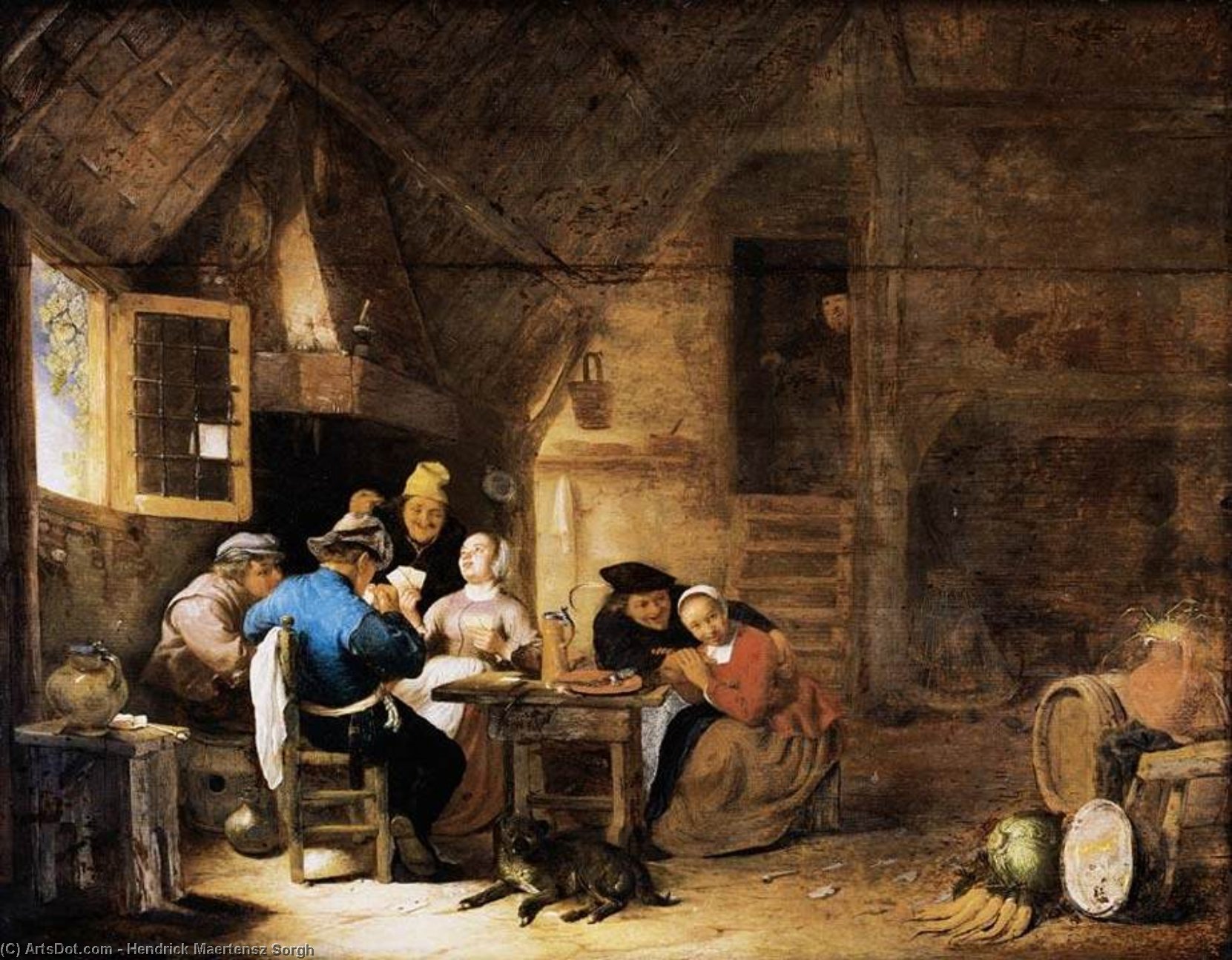 Wikioo.org - The Encyclopedia of Fine Arts - Painting, Artwork by Hendrick Maertensz Sorgh - Interior With Peasants Playing Cards