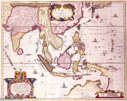 Wikioo.org - The Encyclopedia of Fine Arts - Painting, Artwork by Hendrik I Hondius - General Map Extending From India To Southern Japan