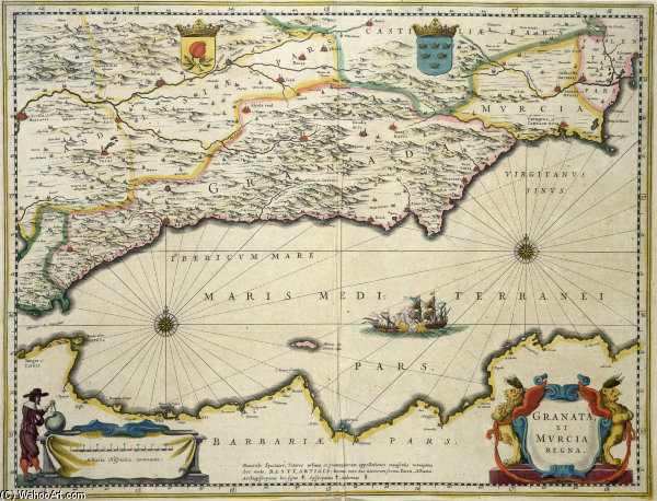 Wikoo.org - موسوعة الفنون الجميلة - اللوحة، العمل الفني Hendrik I Hondius - Granada And Murcia , Map