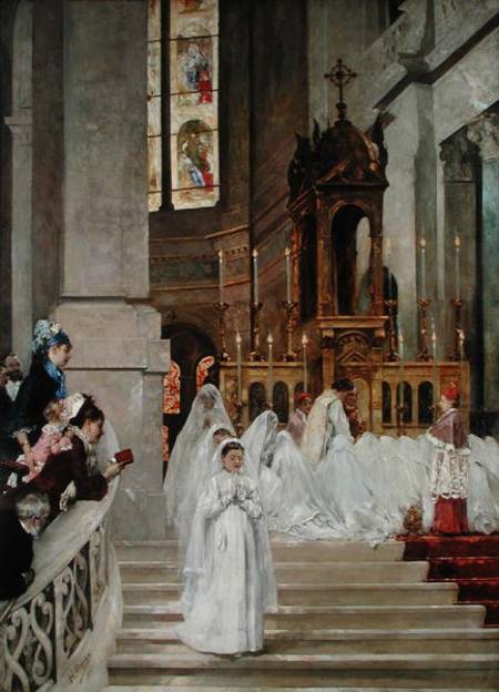 Wikioo.org – L'Enciclopedia delle Belle Arti - Pittura, Opere di Henri Gervex - Comunione nella chiesa della Trinità