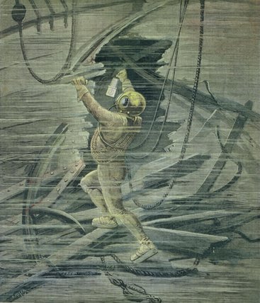 WikiOO.org - Енциклопедія образотворчого мистецтва - Живопис, Картини
 Henri Meyer - A Deep Sea Diver Looking At The Wrecks In The Port